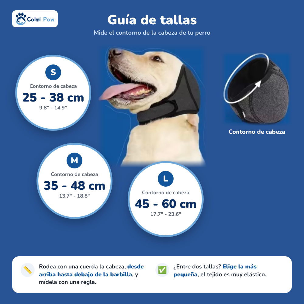 Guía de tallas de las orejeras para perro: S, M y L
